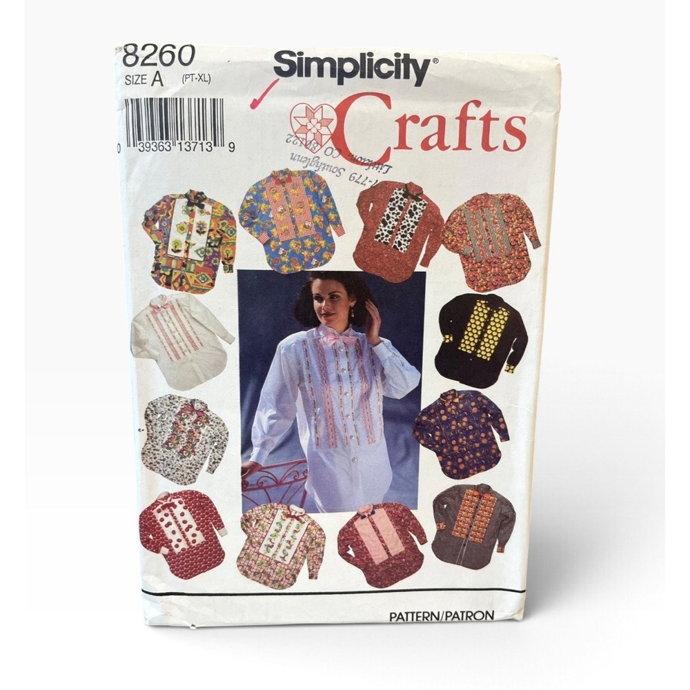 Simplicity Sewing Pattern 8260 Misses PT-XL Tuxedo Shirt Bow Tie 80s 90s Uncut